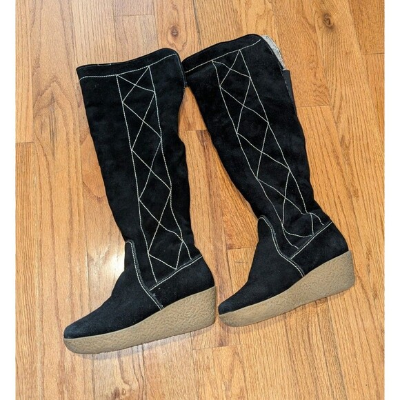 Oh Deer Stags Women's Size 7 Black Faux Suede Envy Wedge Knee High Boots - Picture 3 of 7